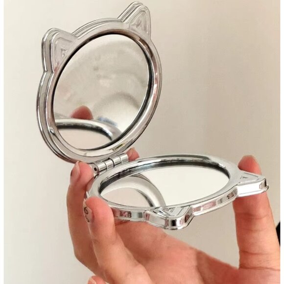 Hello Kitty Pink Glitter Compact Mirror Dual-Sided Folding Pocket Makeup Mirror - Picture 2 of 4